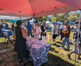 participants at colorful hike at lake cunningham